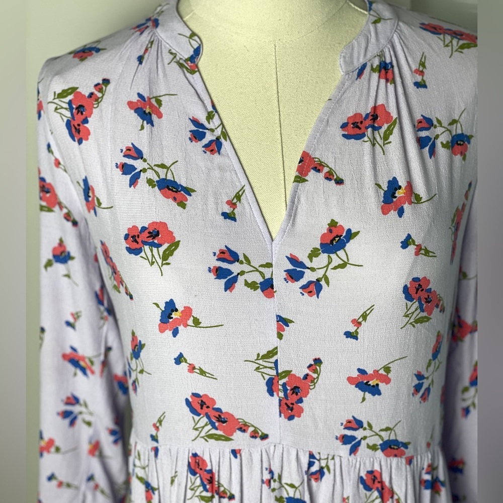 Anthropologie Maeve Juno Lilac Poppies Floral Spring Summer Tunic Dress XS - Picture 8 of 10
